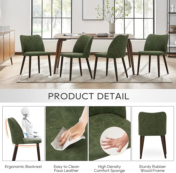 COLAMY Upholstered Dining Chairs Set of 4, Modern PU Leather Dining Room - Image 3