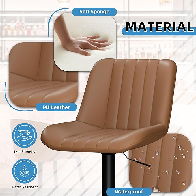Shintenchi Swivel Bar Stools Set of 4, Adjustable Faux Leather Upholstered - Image 6