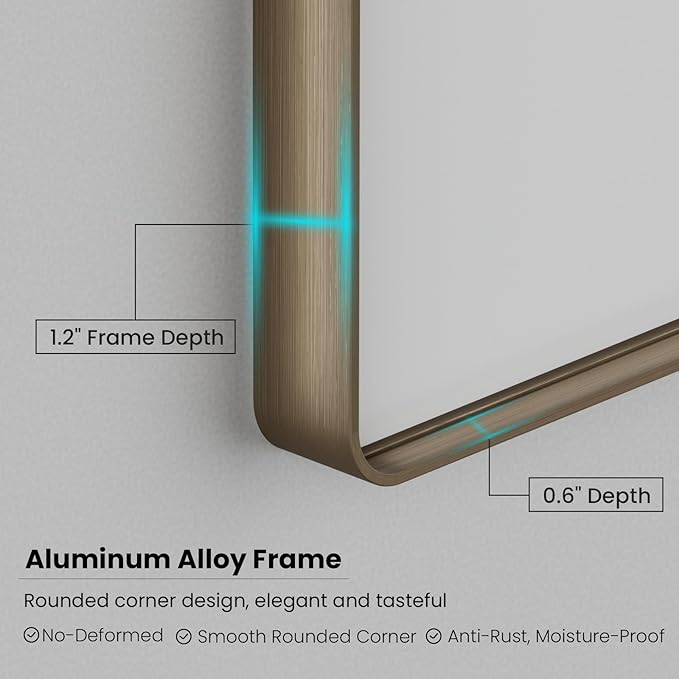 Bronze Bathroom Mirror 48x30 Inch, Brushed Bronze Metal Frame Mirror - Image 4