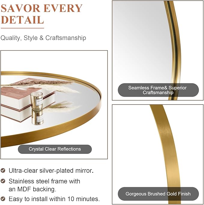 ANDY STAR Gold Oval Mirrors for Bathroom, 22x30 Inch Brushed Gold Stainless - Image 4