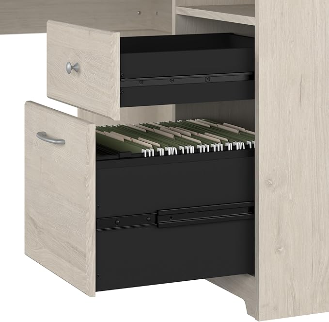Bush Furniture Cabot 60W L Shaped Computer Desk in Linen White Oak - Image 5