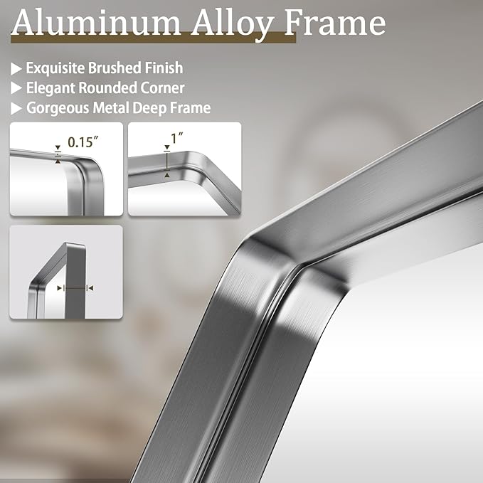 Bathroom Mirror 30x48 inch, Modern Round Corner Bathroom Vanity Mirror - Image 6