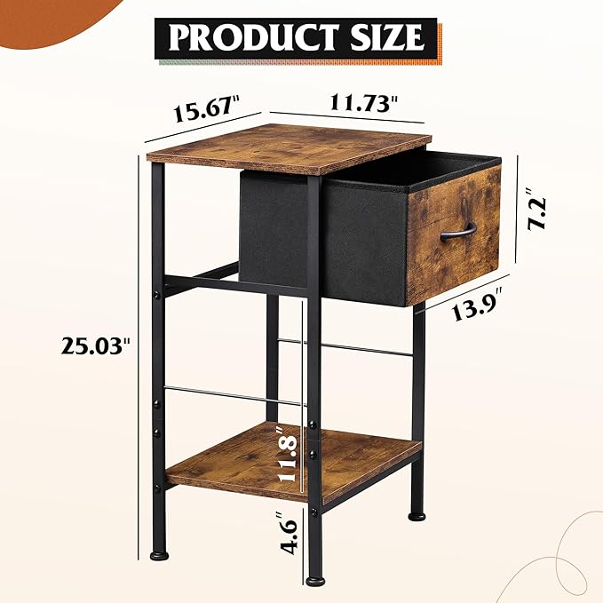 WLIVE Nightstand Set of 2, End Table - Image 3