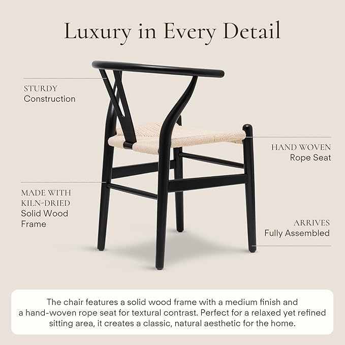 POLY & BARK Weave Dining Chairs – Mid-Century Modern Wishbone Dining Chairs - Image 5