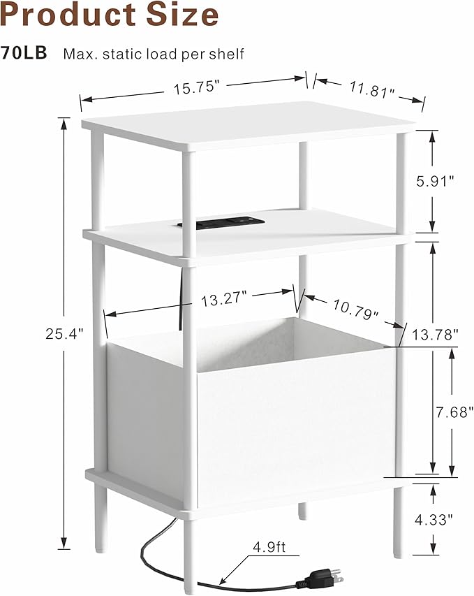 Small Side Table with Charging Station, End Table - Image 3