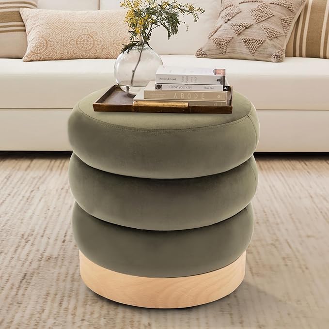 COLAMY Velvet Ottoman Footstool, Tufted Modern Foot Rest Stool - Image 4