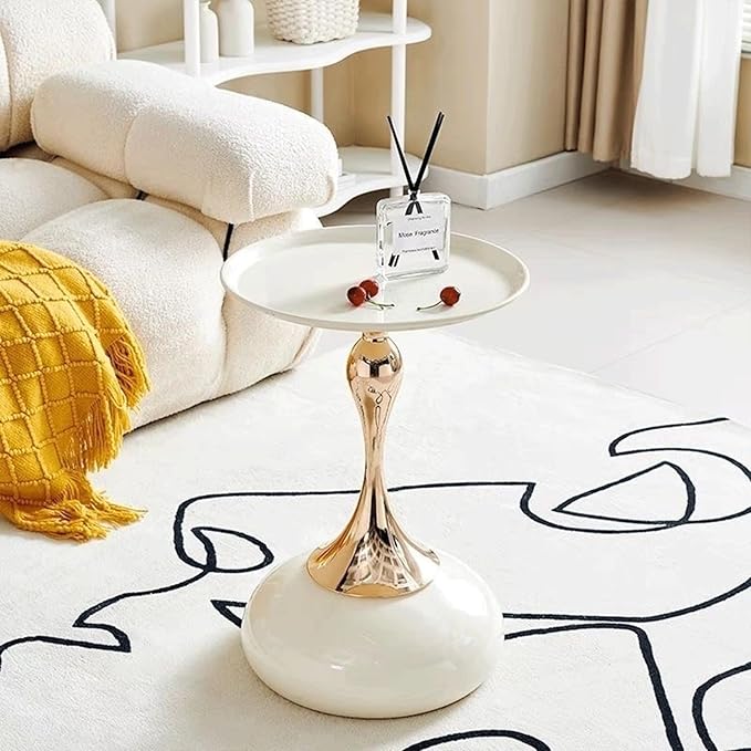 Modern Round Side Table with Gold Pedestal Base, Accent End Table - Image 3