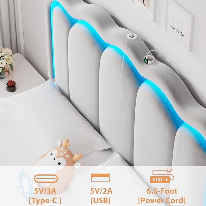 Queen Upholstered LED Bed Frame - Image 7