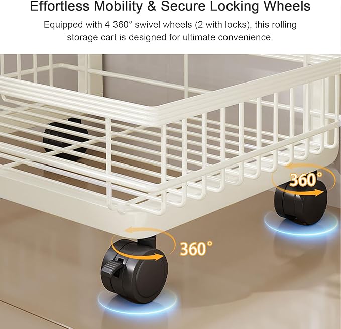Aupekro 4-Tier Kitchen Storage Cart, Metal Utility Rolling Cart - Image 3