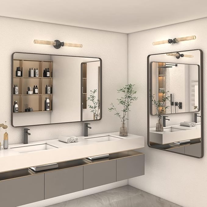 44x30 Bronze Bathroom Mirror, Brushed Metal Bathroom Vanity Mirrors - Image 6