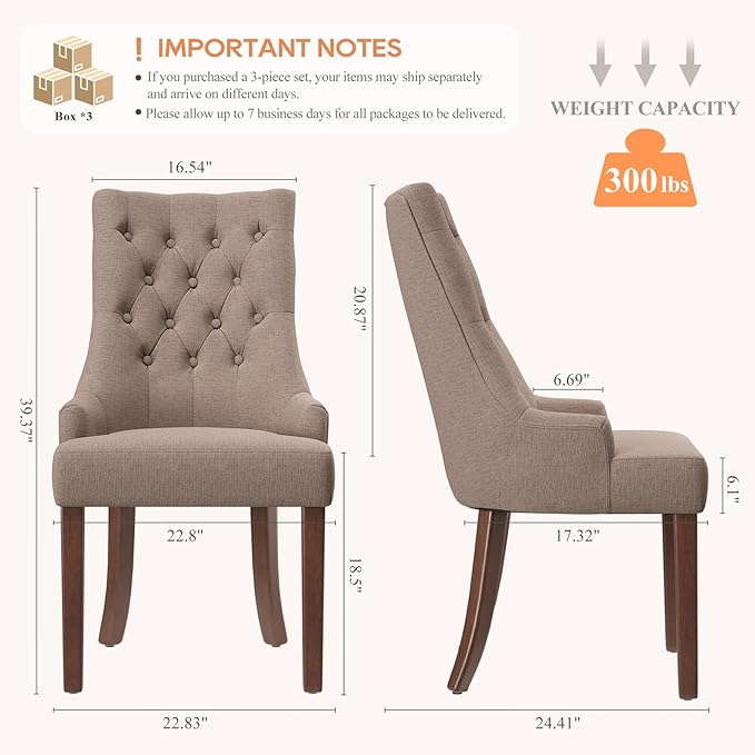 COLAMY Wingback Upholstered Side Dining Room Chairs Set of 6, Fabric Dining - Image 2