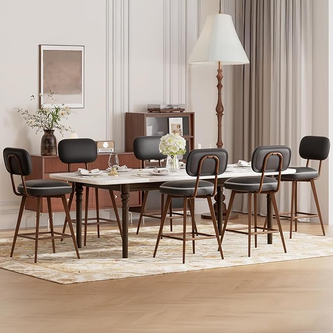 PU Leather Swivel Bar Stools Set of 2, Mid Century Counter Height Bar Chairs - Image 7