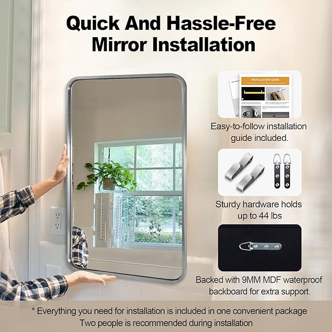 ANDY STAR Mirrors for Wall, 20x28’’ Brushed Nickel Bathroom Mirror, Rounded - Image 7