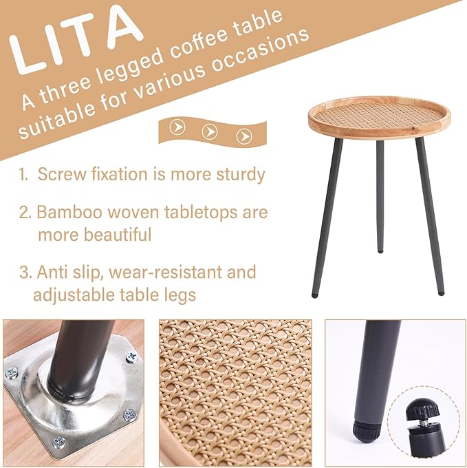 LITA Rattan Log Desktop Round Side End Table, Nightstand/Small Tables, Indoor - Image 4