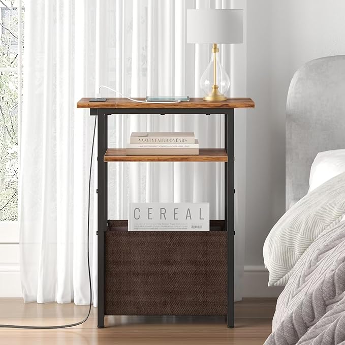 Narrow Side Table with Charging Station Set of 2, Small End Table - Image 6