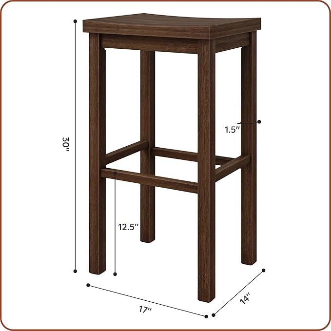 Grain & Grove Smith Collection Set of 2 Solid Wood Bar Stools, 30 inch - Image 2