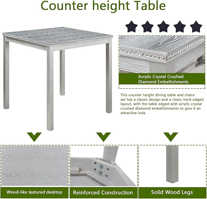 KEIKI 5-Piece Counter Height Dining Table Set - Image 5