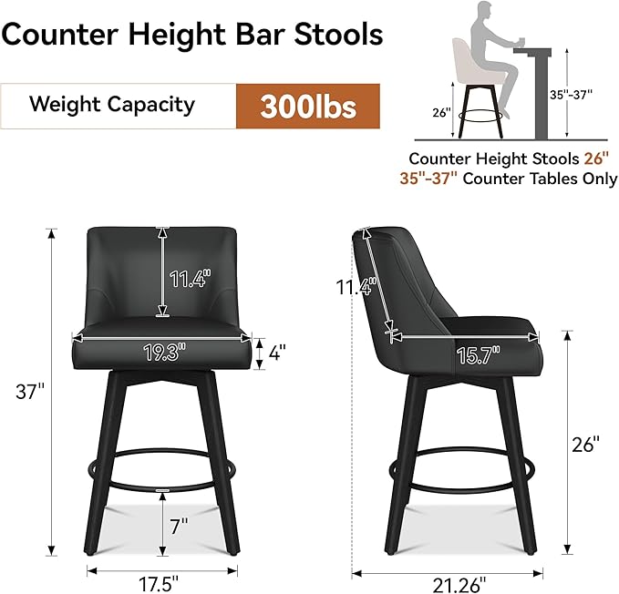 Counter Height Bar Stools Set of 2, Modern Swivel Barstools - Image 2