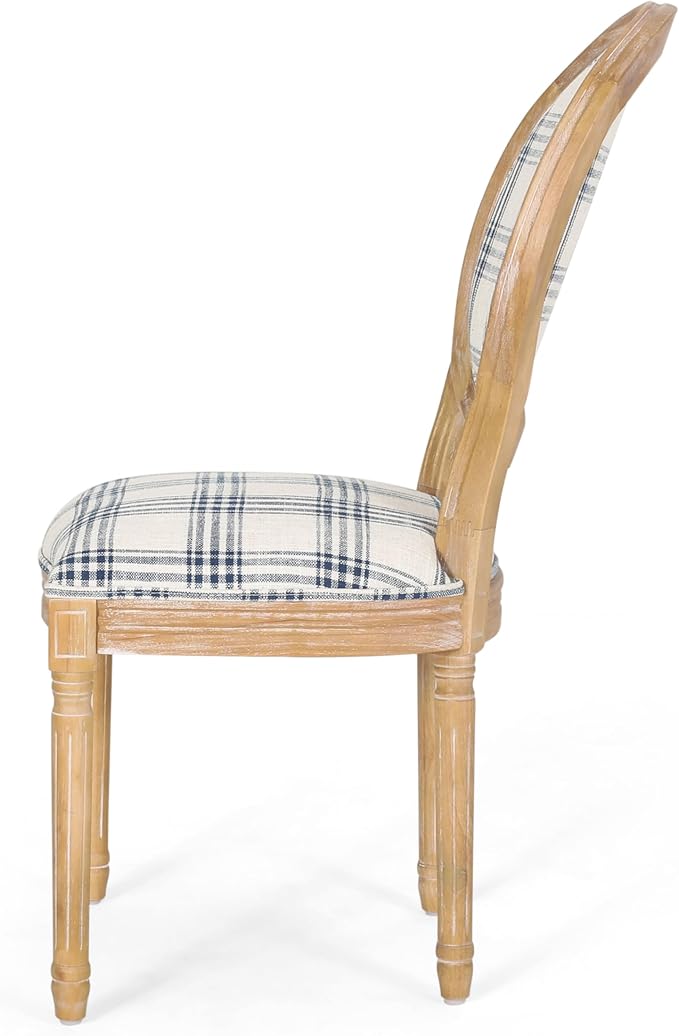 Christopher Knight Home Phinnaeus Dining Chair Set, Dark Blue Plaid + Natural - Image 8