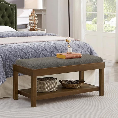 24KF Large Rectangular Storage Bench, Upholstered Seat Cushion, Ottoman Coffee by WEMARTHOMEDECOR