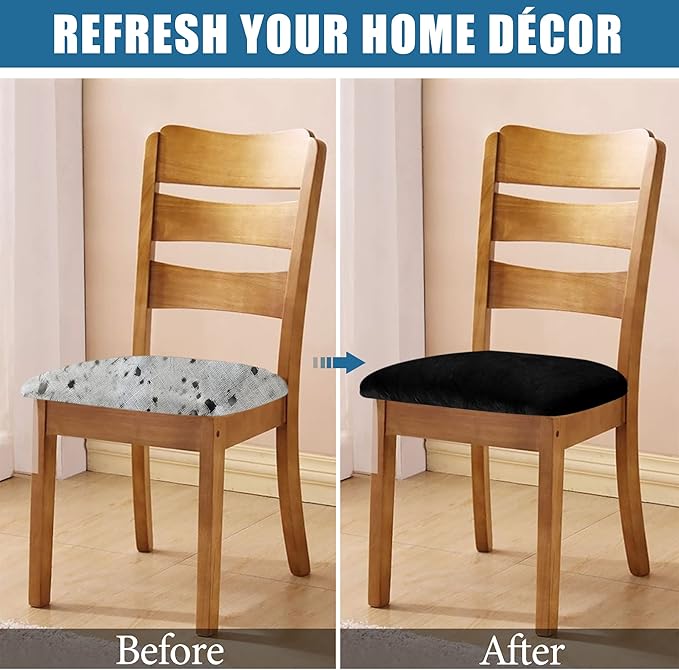 Smiry Velvet Seat Covers for Dining Room Chair Set of 4, Stretch Fit Removable - Image 5