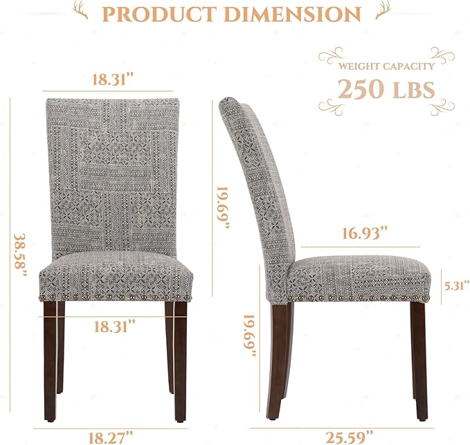 Parsons Dining Chairs Set of 6, Upholstered Nailhead Dining Room Kitchen Side - Image 3