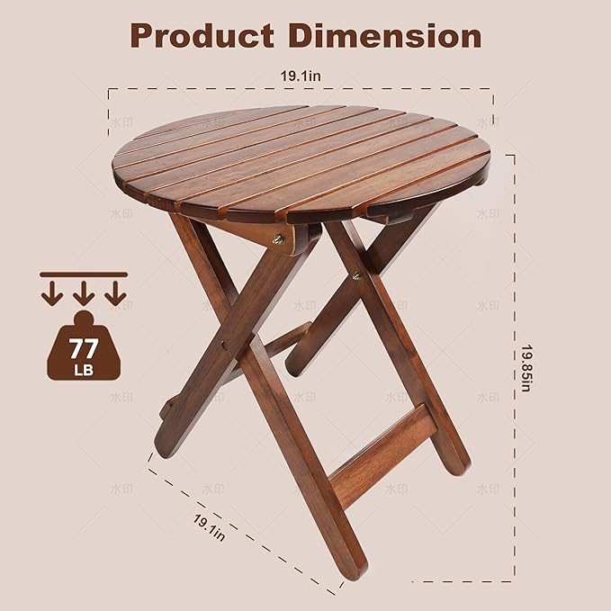 Outdoor Patio Side Table Round Small Wood End Table Folding Coffee Furniture - Image 3