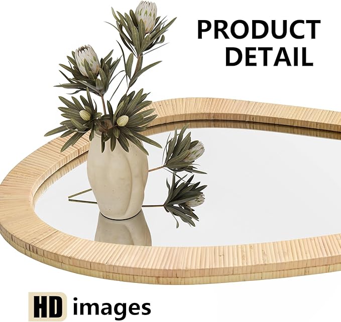 H HOMEWINS Rattan Mirror for Wall - Image 3