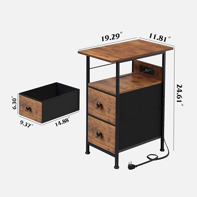 WLIVE Nightstand Set of 2 with Charging Station, End Table Sets with LED Lights - Image 3