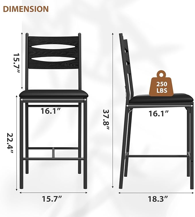 GarveeHome Bar Stools Set of 4, Wooden Barstools, Faux Leather Upholstered Bar - Image 2