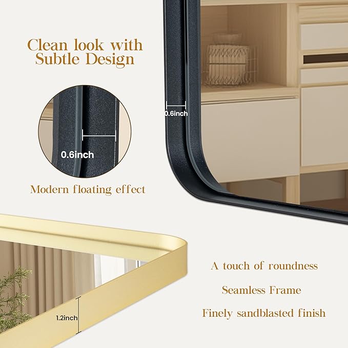40×32 Gold Bathroom Mirror, Rectangular Bathroom Vanity Mirror - Image 3