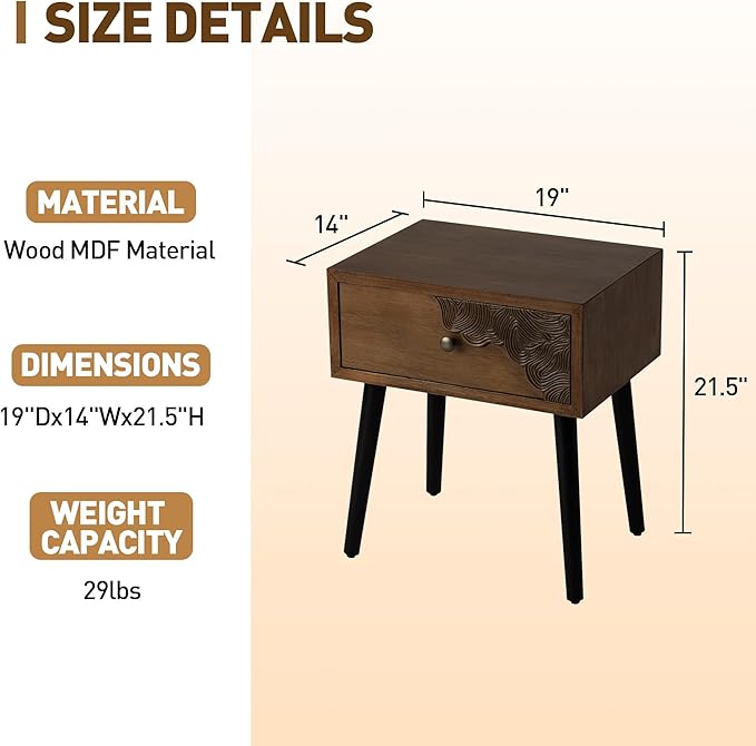 COSIEST Nightstand Set of 2, Mid Century Modern End Table - Image 3