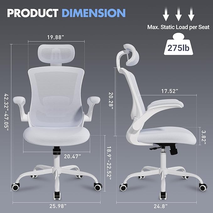 Ergonomic Office Chair with Adjustable Lumbar Support & Headrest, High Back - Image 3