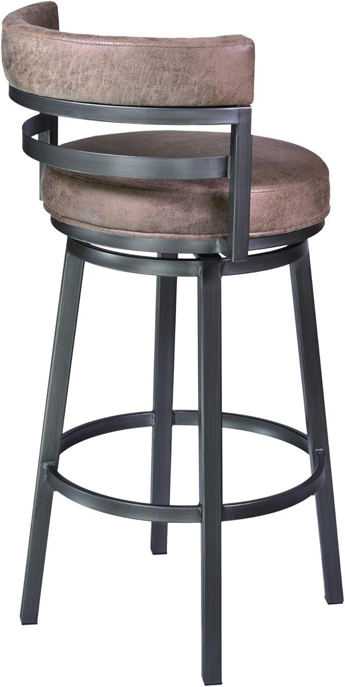 Armen Living Madrid 30" Seat Height Swivel Modern Bandero Tobacco Modern Faux - Image 4