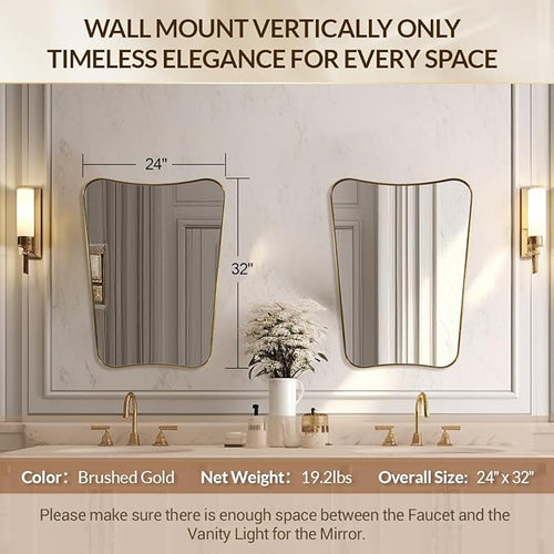 24"x32" Bathroom Vanity Mirror, Brushed Gold Wavy Mirror - Image 2