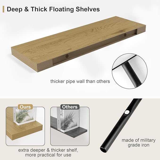 Heimlove Bathroom 12'' Deep Floating Shelves - Image 5