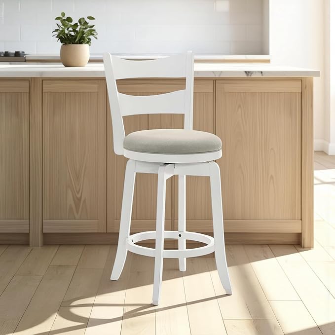 Armen Living Blair 26 in. Matte White Counter Height Rubberwood Swivel Barstool - Image 9