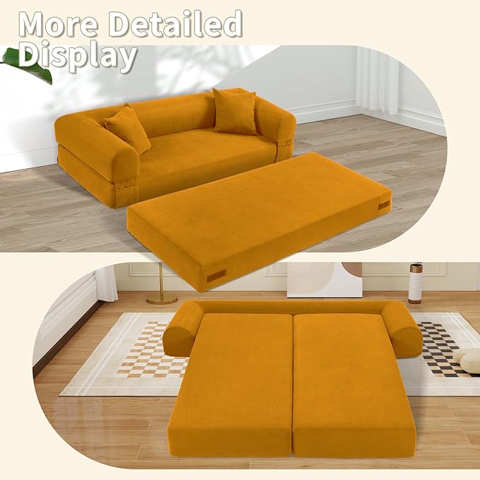 80" Convertible Sofa Bed, 3-in-1 Corduroy Folding Pull Out Couch - Image 6