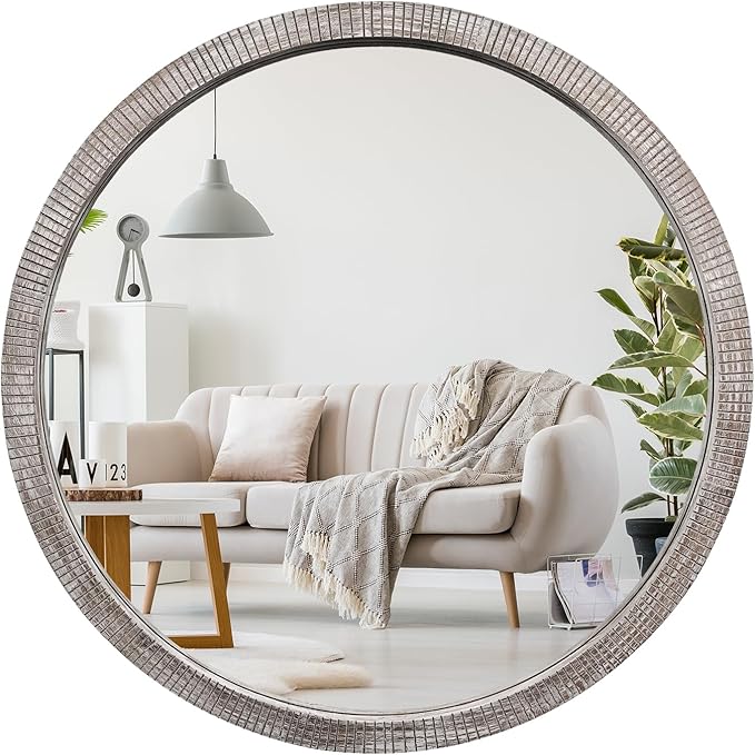 30" Round Wood Mirror, Large Round Mirror by GIFTTROVE