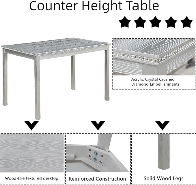 Dining Table Set for 4, 5-Piece Dining Room Table Set - Image 3