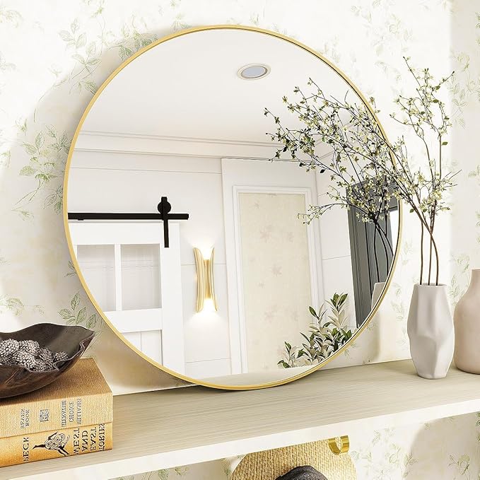 Gold Round Bathroom Mirror, 24 inch Circle Wall Mounted Hanging Mirror - Image 4