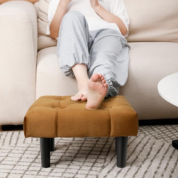 HOUCHICS Small Footstool Ottoman, Velvet Soft Footrest Ottoman - Image 3