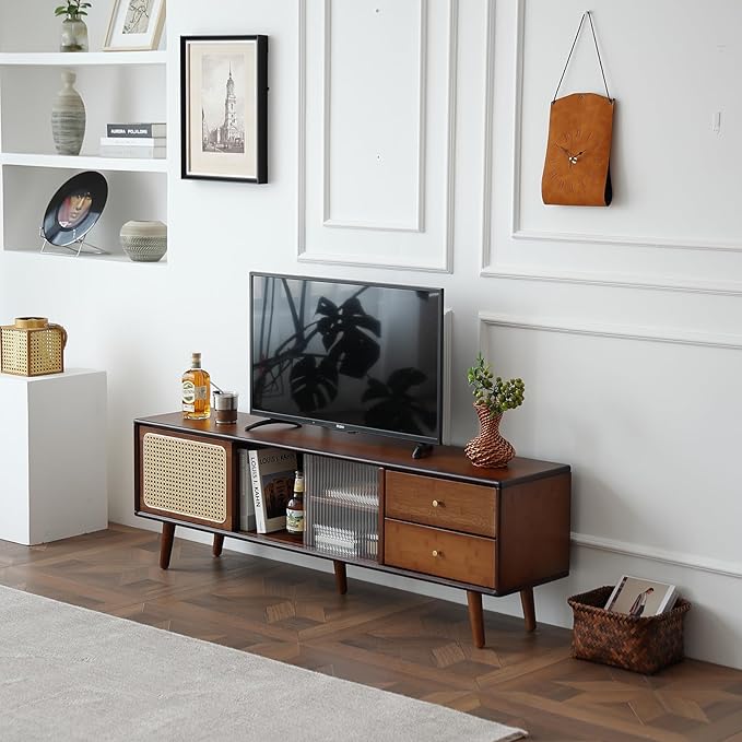 Tiita Rattan TV Stand for 55 65 Inch TV, Bamboo TV Cabinet by TiitaHome