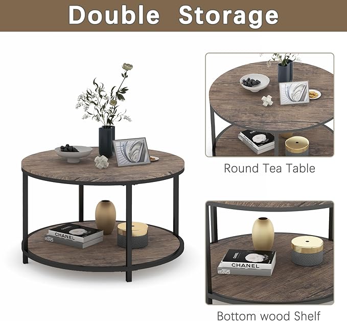 NSdirect Round Coffee Table, 25.6" Small Coffee Table - Image 7