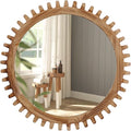 ULIKE Round Wood Mirror, 24 Inch Rustic Farmhouse Circle Mirror by ULIKE