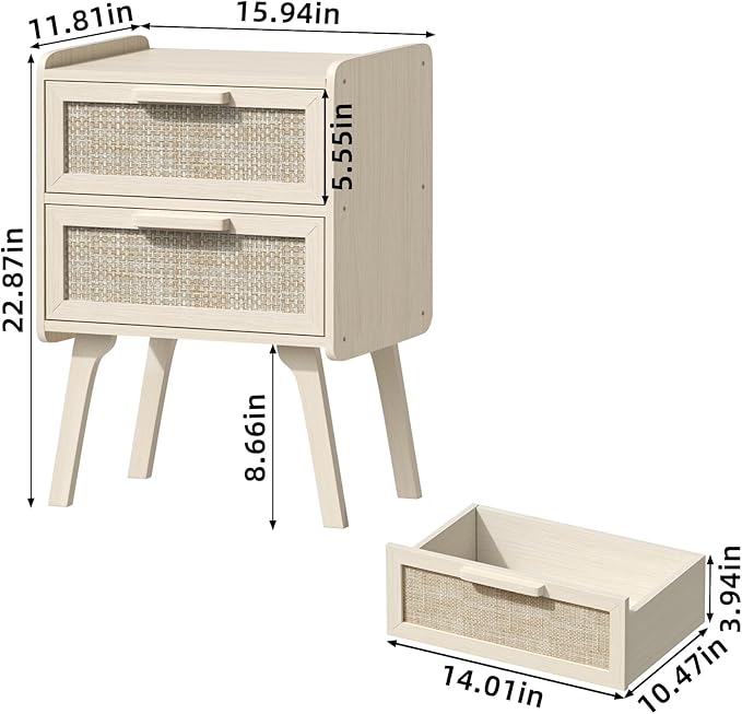 Lerliuo Rattan Nightstand, Boho Night Stand - Image 3