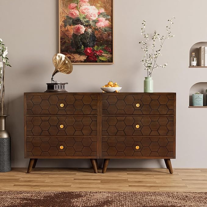 COSIEST Modern End Table w 3 Storage Drawers, Night Stand w Honeycomb Pattern - Image 2