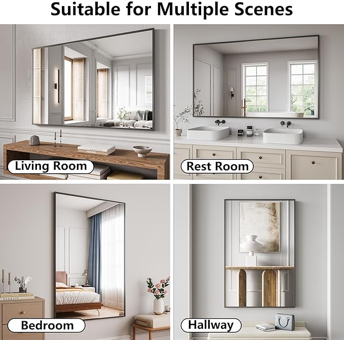 Bathroom Mirror 36x55 Black Bathroom Wall-Mounted Mirrors, Modern Vanity Mirror - Image 4