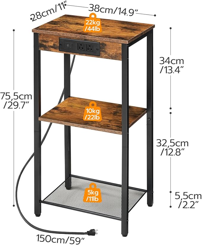HOOBRO Tall End Tables with Charging Station, 30 Inch Tall Nightstands - Image 3