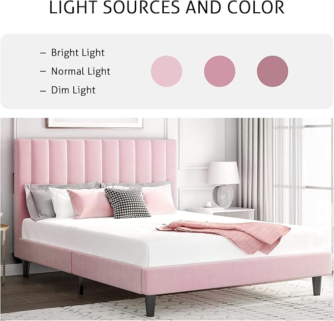SHA CERLIN Queen Bed Frame/Velvet Upholstered Platform Bed Frame - Image 3